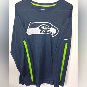 Seattle Seahawks Nike Long Sleeve Shirt - Navy with Lime Accents